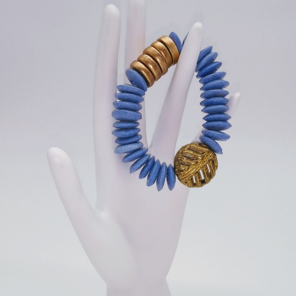 Blue African Ashanti Glass Bracelet - Picture 2 of 4